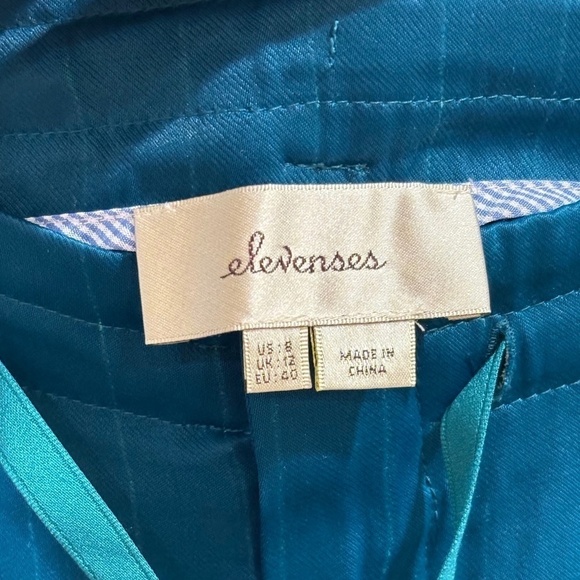 Anthropologie Elevenses Turquoise Wide Leg Pinstripe Pants, Sz 8 - Picture 3 of 10